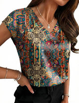 LOMON Women Silk Satin Tops Cap Short Sleeve Blouse V Neck Shirts Business Casual Outfits