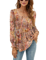 LOMON Blouses for Women Puff Long Sleeve Shirts Square Neck Casual Smocked Tunic Tops 2024 Spring Fall Winter Clothes S-XL