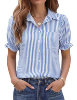 LOMON Linen Shirts for Women Puff Sleeve Button Down Summer Casual Cotton Linen Blouses Collared Work Tops Dressy