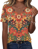 LOMON Womens Summer Tops V Neck Short Sleeve Shirts Dressy Casual Tunic Blouses Spring Fashion