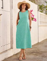 LOMON Summer Dresses for Women Cotton Casual Maxi Dress Beach Vacation Long Sundresses Plaid Striped with Pockets