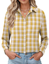 LOMON Womens Long Sleeve Button Down Shirts Casual Loose Fit Cotton Collared Blouses