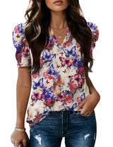 LOMON Spring Summer Tops for Women 2026 V Neck Puff Short Sleeve Tops Fashion Trendy Work Blouses Dressy Casual S-XXL
