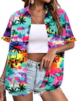 LOMON Women's Summer Hawaiian Shirts Floral Short Sleeve Button Down Shirts Hawaii Tropical Beach Tops Outfits