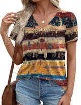 LOMON Womens Summer Tops Short Sleeve V Neck Pleated T-Shirts Loose Fit Dressy Casual Blouses S-XXL