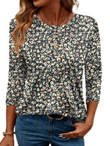 LOMON 3/4 Length Sleeve Womens Tops Dressy Casual Crewneck Pullover Tunics Summer Cute Blouses Fashion 2025 Tees Shirts