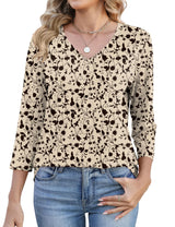 Lomon Women's V Neck T Shirts 3/4 Sleeve Blouse Summer Tops Dressy Casual Basic Tees