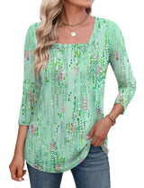 LOMON Women's 3/4 Sleeve Shirts Square Neck Summer Tops Dressy Casual Basic Tees Ladies T Shirts Blouses