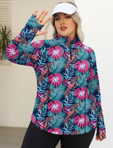LOMON Womens Plus Size Workout Tops Long Sleeve 1/4 Zip UV Sun Protection Quick Dry Hiking Athletic Shirts Rash Guard UPF 50+