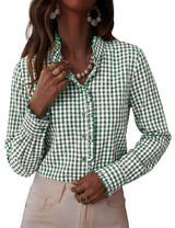 LOMON Button Down Shirts for Women Dressy Casual Long Sleeve Ruffle Blouses Office Tops Work Shirt