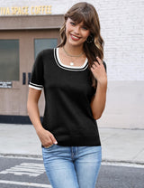 LOMON Womens Short Sleeve Sweater Spring Square Neck Knit Tops Summer Fahshion Business Casual Tops