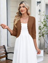 LOMON Women's 3/4 Sleeve Cropped Cardigan Knit Sweaters Trendy Open Front Bolero Shrugs for Dresses S-XXL