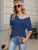 LOMON Womens 2026 Spring V Neck Sweater Casual Tops Short Sleeve Lightweight Ribbed Knit Pullover Sweaters