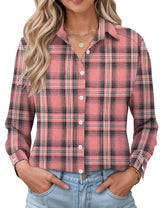 LOMON Womens Long Sleeve Button Down Shirts Casual Loose Fit Cotton Collared Blouses