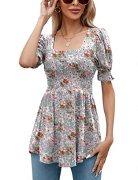 Green Floral Short Sleeve Shirts