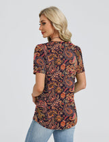 LOMON Womens Tops Dressy Casual V Neck Short Sleeve Shirts Summer Pleated Blouses Button Down Tunic Loose Fit