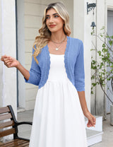 LOMON Women's 3/4 Sleeve Cropped Cardigan Knit Sweaters Trendy Open Front Bolero Shrugs for Dresses S-XXL