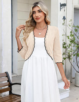 LOMON Women's 3/4 Sleeve Cropped Cardigan Knit Sweaters Trendy Open Front Bolero Shrugs for Dresses S-XXL