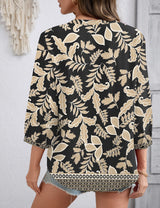 LOMON Womens 3/4 Sleeve V Neck Boho Peasant Blouses Dressy Casual Breathable Soft Tunic Tops with Button Cuffs