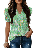 LOMON Spring Summer Tops for Women 2026 V Neck Puff Short Sleeve Tops Fashion Trendy Work Blouses Dressy Casual S-XXL