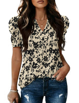 LOMON Spring Summer Tops for Women 2026 V Neck Puff Short Sleeve Tops Fashion Trendy Work Blouses Dressy Casual S-XXL