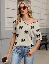 LOMON Womens 2026 Spring V Neck Sweater Casual Tops Short Sleeve Lightweight Ribbed Knit Pullover Sweaters