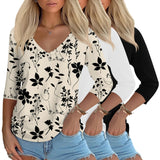 LOMON 3 Pack Tops for Women 3/4 Sleeve V Neck Basics Tees Business Casual Summer T Shirts