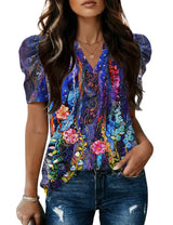 LOMON Spring Summer Tops for Women 2026 V Neck Puff Short Sleeve Tops Fashion Trendy Work Blouses Dressy Casual S-XXL