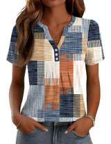 LOMON Womens Tops Dressy Casual V Neck Short Sleeve Shirts Summer Pleated Blouses Button Down Tunic Loose Fit