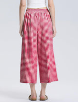 LOMON Womens Wide Leg Capri Pants Gingham Plaid Culottes Summer Elastic Waist Palazzo Trousers Bottoms with Pockets