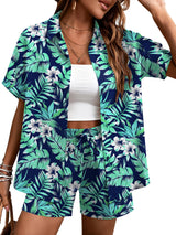 LOMON Women's 2 Piece Hawaiian Vacation Outfits Tropical Print Short Sleeve Shirts and Shorts Beach Sets Resort Wear