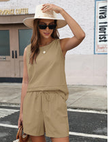 LOMON Women's Trendy 2 Piece Outfits Shorts Sets Summer Crew Neck Sleeveless Tank Top and Bottom Matching with Pockets 2026