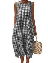 LOMON Summer Dresses for Women Cotton Casual Maxi Dress Beach Vacation Long Sundresses Plaid Striped with Pockets