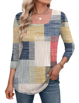 LOMON Women's 3/4 Sleeve Shirts Square Neck Summer Tops Dressy Casual Basic Tees Ladies T Shirts Blouses