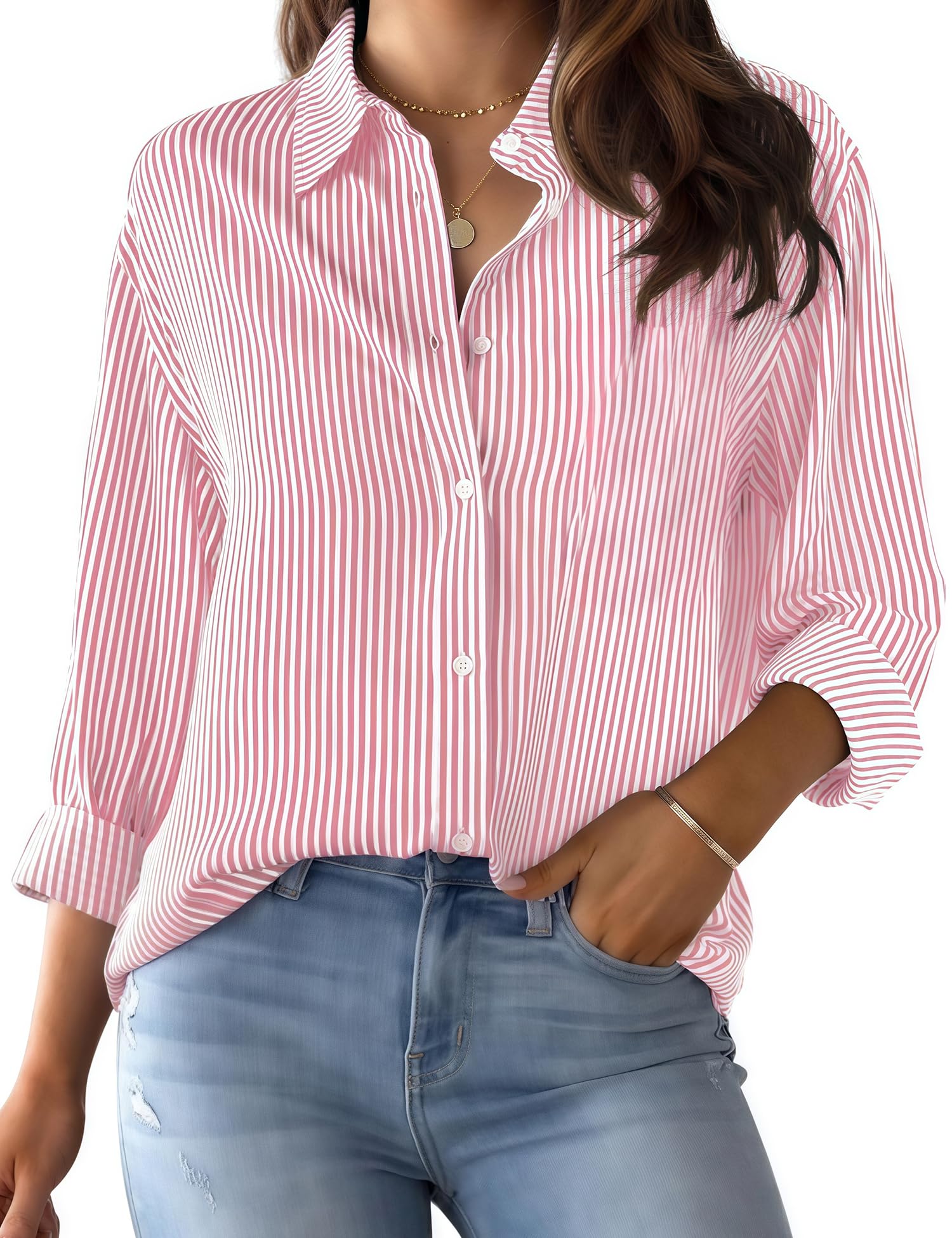 LOMON Button Down Shirt for Women Spring Summer Tops Long Sleeve Business Dressy Casual Blouses Collared Work Outfits Clothes