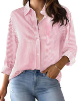 LOMON Button Down Shirt for Women Spring Summer Tops Long Sleeve Business Dressy Casual Blouses Collared Work Outfits Clothes