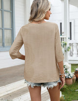 LOMON Women's 3/4 Length Sleeve Boho Tops V Neck Lace Summer Outfits Dressy Casual Flowy Shirts Vacation Clothes Blouses