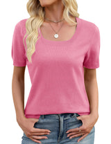 LOMON Womens Short Sleeve Sweater Spring Square Neck Knit Tops Summer Fahshion Business Casual Tops