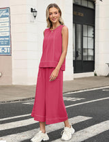 LOMON Two Piece Sets for Women Summer Outfits Sleeveless Tank Tops Wide Leg Crop Pants Matching Lounge Vacation Travel
