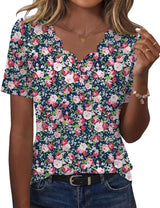 LOMON Womens Summer Tops V Neck Short Sleeve Shirts Dressy Casual Tunic Blouses Spring Fashion