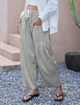 LOMON Womens Wide Leg Linen Pants Casual Drawstring Palazzo Harem Pants Summer Loose Beach Travel Vacation Pants with Pockets