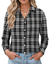 LOMON Womens Long Sleeve Button Down Shirts Casual Loose Fit Cotton Collared Blouses