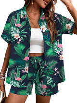 LOMON Women's 2 Piece Hawaiian Vacation Outfits Tropical Print Short Sleeve Shirts and Shorts Beach Sets Resort Wear