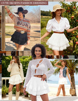 LOMON Flowy Skorts for Women Ruffle Tiered Skorts High Waist Mini Skirts Tennis Golf Crochet Casual Shorts