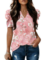 LOMON Spring Summer Tops for Women 2026 V Neck Puff Short Sleeve Tops Fashion Trendy Work Blouses Dressy Casual S-XXL