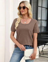 LOMON Womens Short Sleeve Sweater Spring Square Neck Knit Tops Summer Fahshion Business Casual Tops