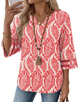 LOMON Womens 3/4 Sleeve V Neck Bohemian Blouses Casual Loose Fit Tunic Tops Vacation Clothes