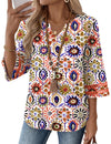 LOMON Womens 3/4 Sleeve V Neck Bohemian Blouses Casual Loose Fit Tunic Tops Vacation Clothes
