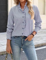LOMON Button Down Shirts for Women Dressy Casual Long Sleeve Ruffle Blouses Office Tops Work Shirt