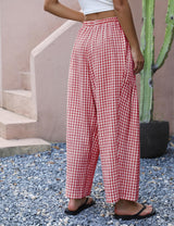 LOMON Womens Wide Leg Linen Pants Casual Drawstring Palazzo Harem Pants Summer Loose Beach Travel Vacation Pants with Pockets